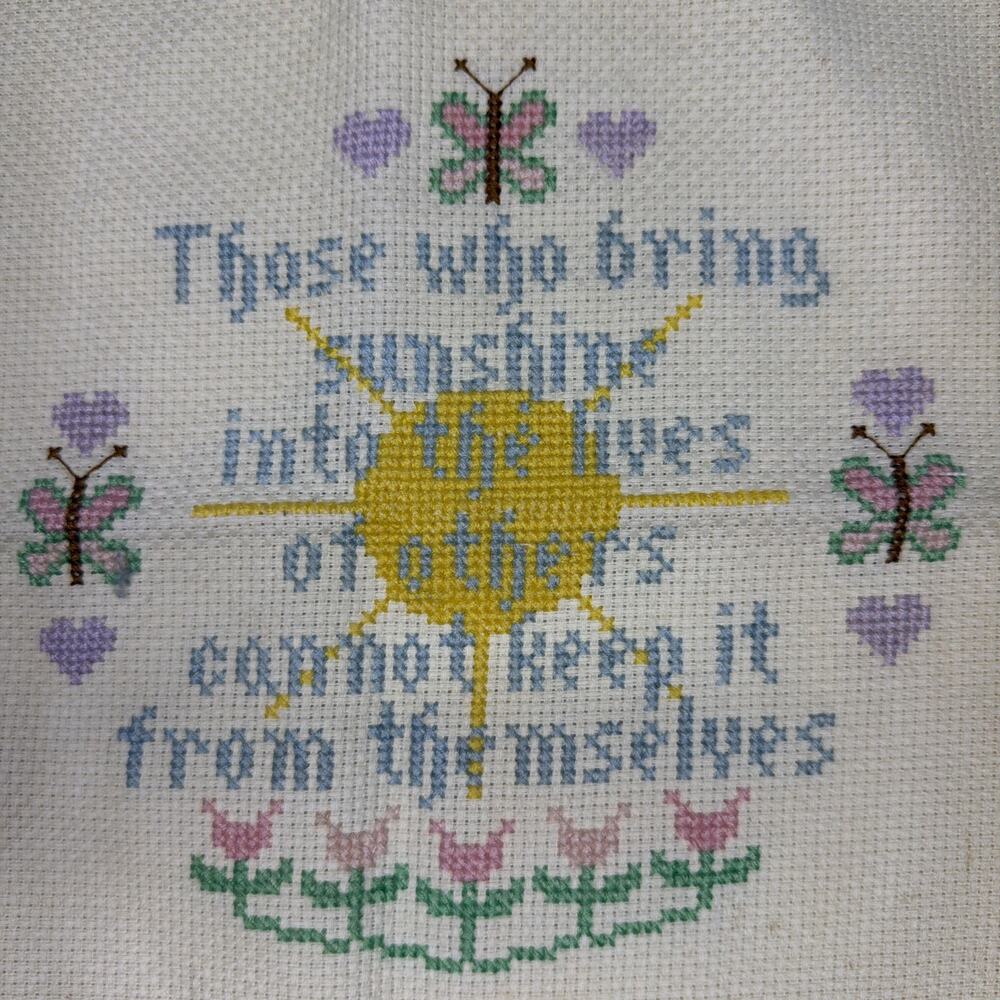 Cross Stitch Sunshine Sampler Hand Stitched Complete Vintage Retro 1970’s Patch